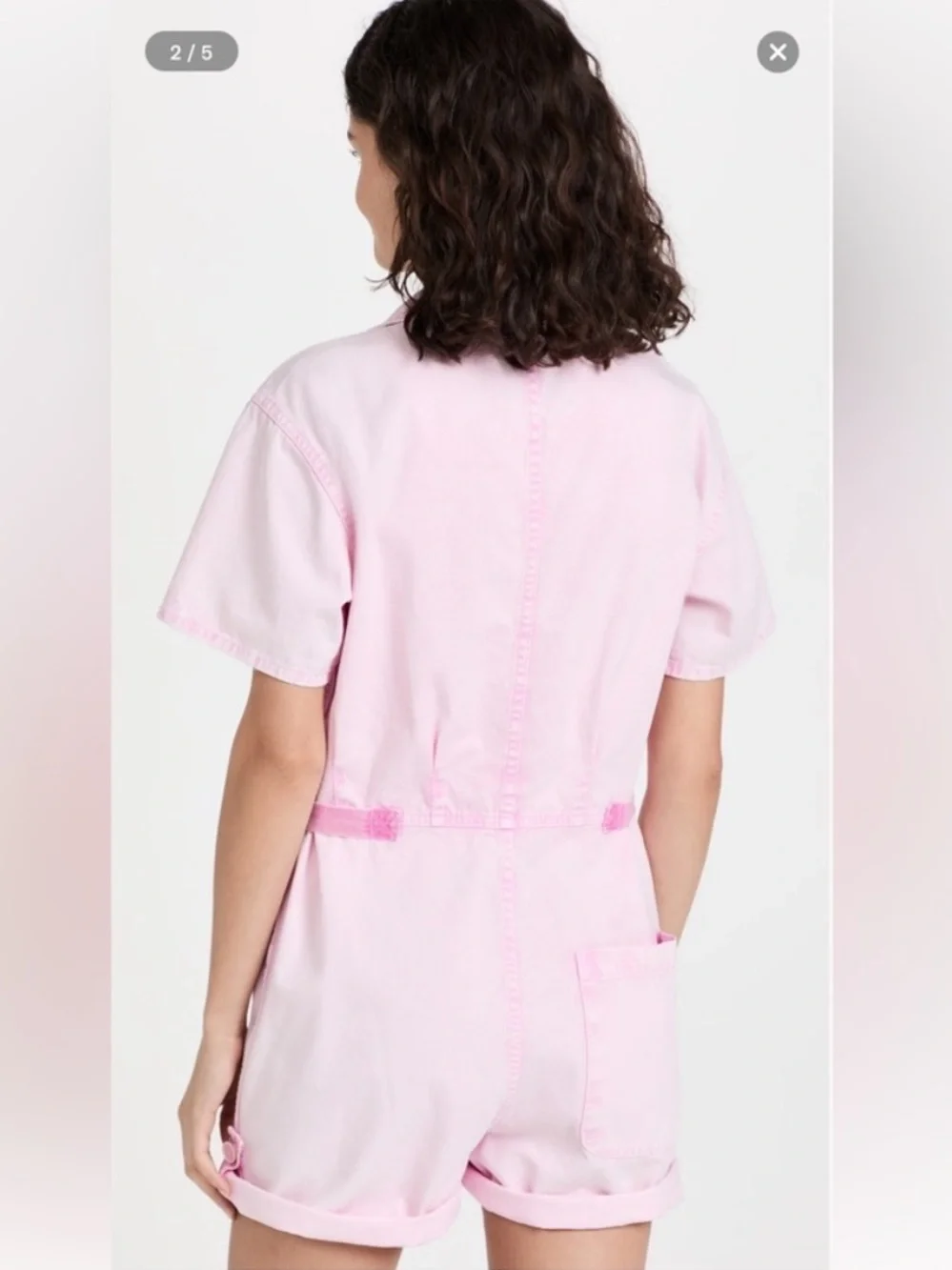 Pistola Romper Park Utility Denim Button Down in Aurora Acid Pink